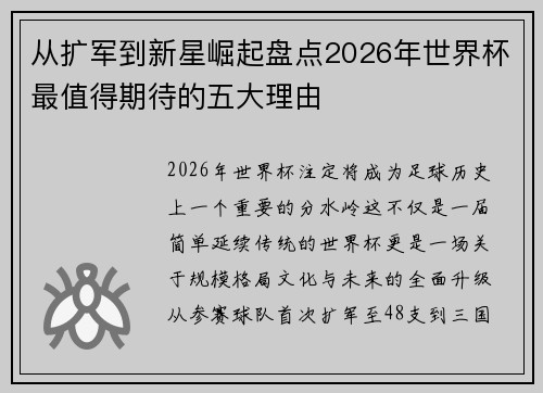 从扩军到新星崛起盘点2026年世界杯最值得期待的五大理由